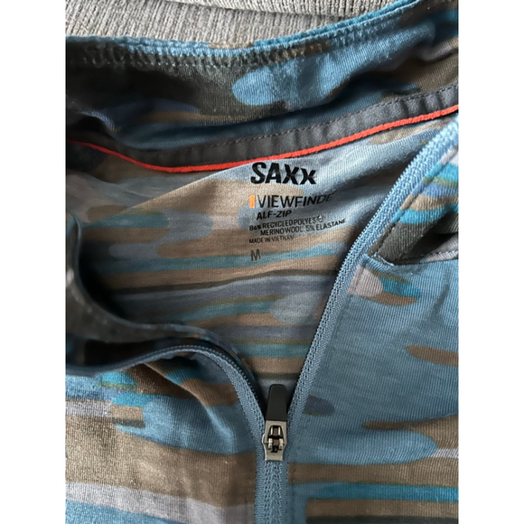 SAXX Merino Wool Quarter Zip Pullover Blue Smoke Camo Baselayer Men’s Medium - Picture 3 of 4